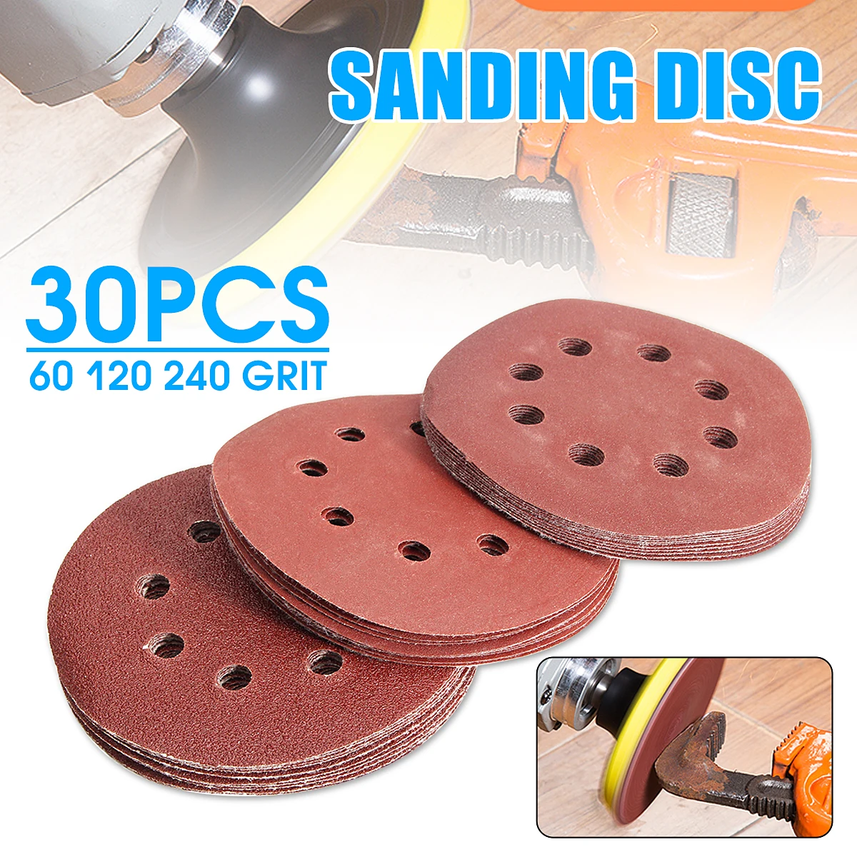 30Pcs 5" Sander Disc 60/120/240 Orbit Sanding Polishing Sheet Sandpaper