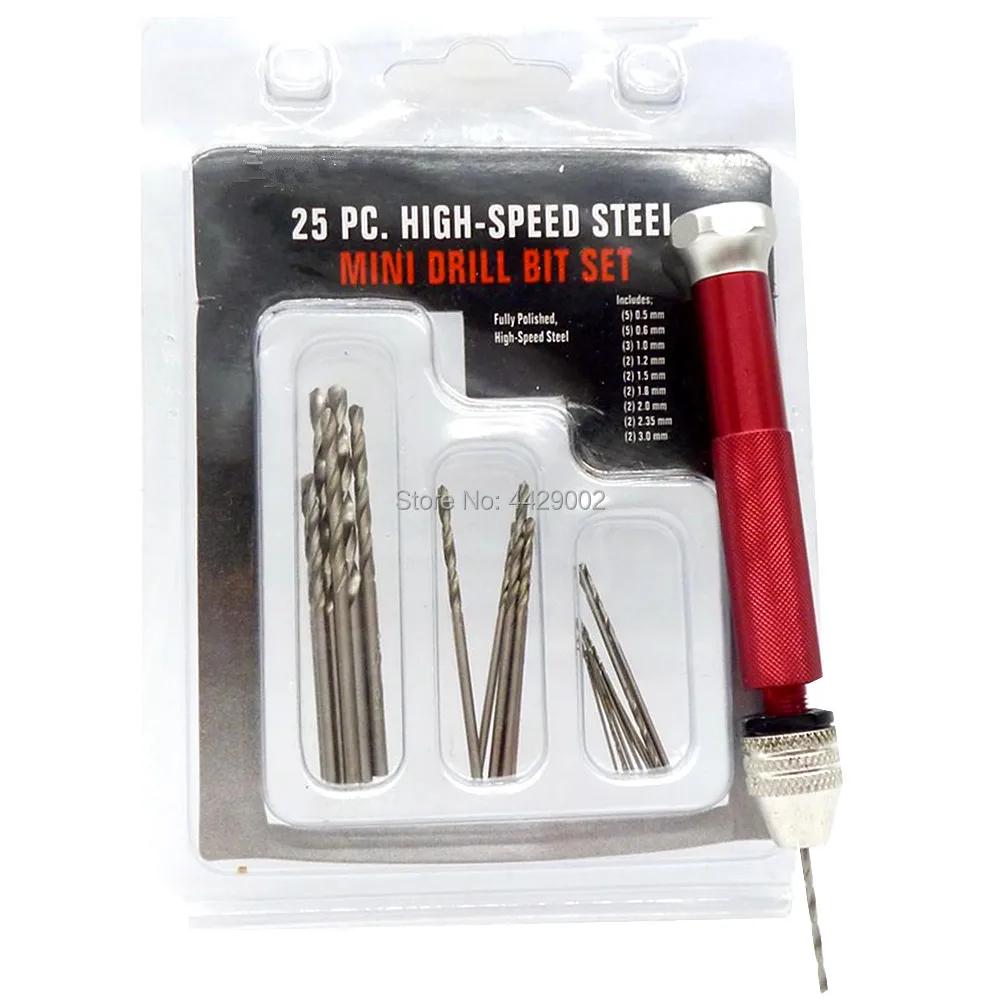 25pcs Hss Twist Drill Bit + Manual Hand Drill Chuck Keyless Chuck Jewelry Walnut Manual Drilling Hole Reamer Hand Twist Drill