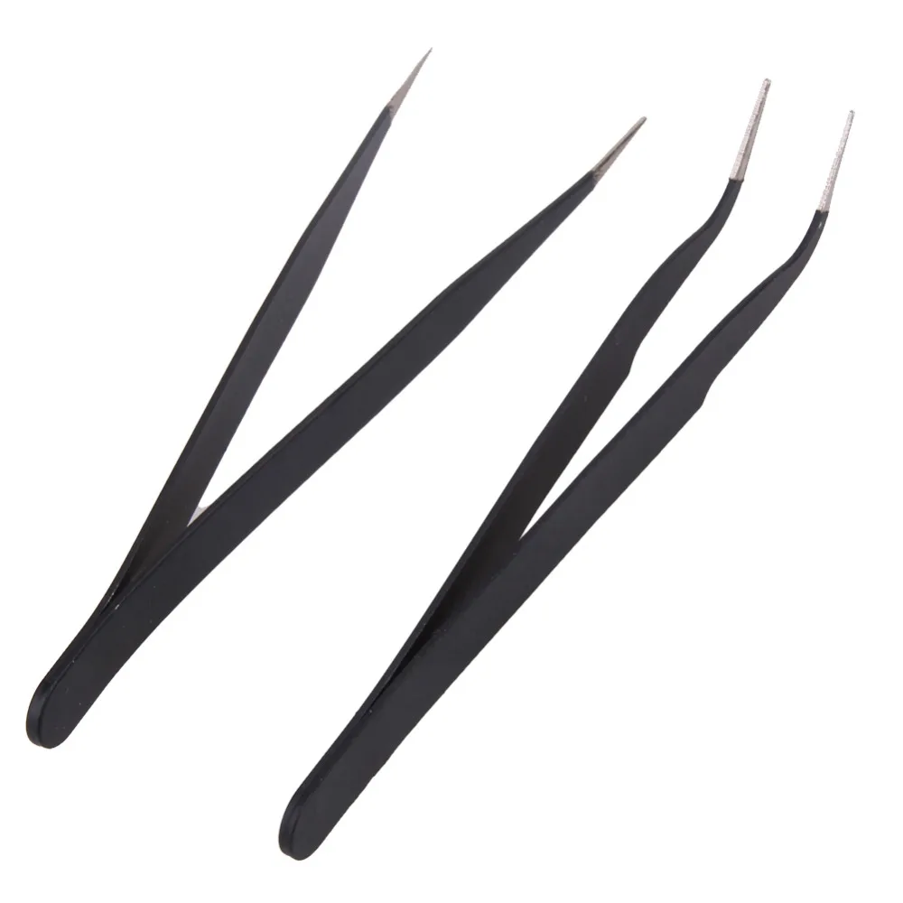 2 Pcs Stainless Steel Elbow Antistatic Nail Tweezers Nail Rhinestone Paillette Nipper Manicure Decorations Picking Tweezer Clip