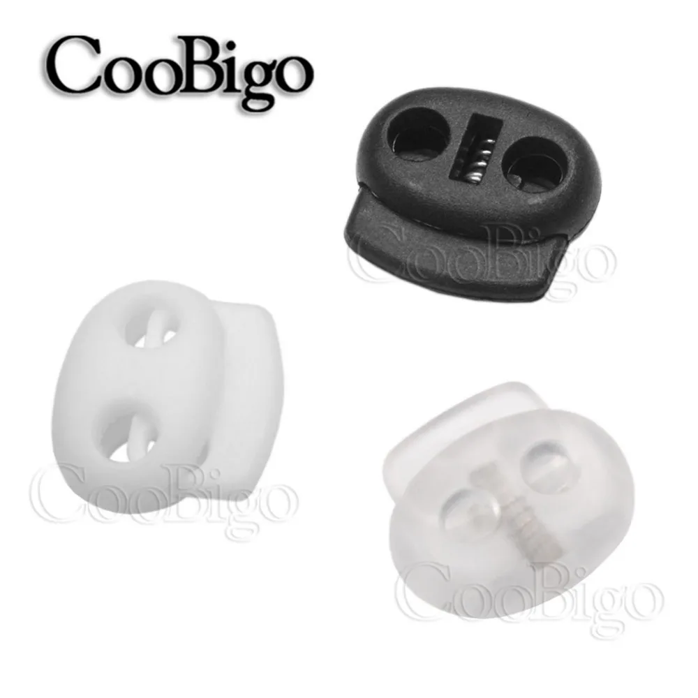 

100pcs Cord Lock Bean Plastic Spring Clasp Toggle Clip Stopper 2 Hole For Sportswear Shoelace DIY Bag Rope Parts Accessories