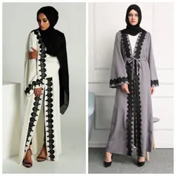 MZ одежды женские элегантные Кружево мусульманин Кафтан Дубай исламские Abayas с длинным рукавом линия Макси платье