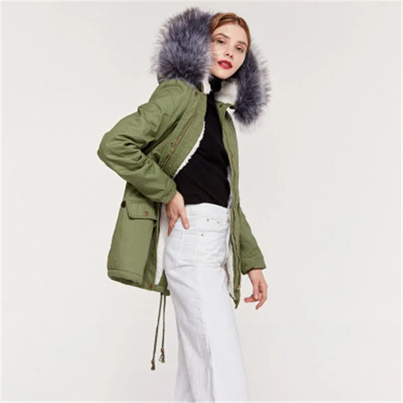 Coton Taille Black Grande Capuchon Vêtements À blue Grand 2018 Self Agneau Manteau Femmes De Longues Nouveau gray armygreen Col Casual navy Hiver cultivationg101 En Fourrure 4jLcAq5R3