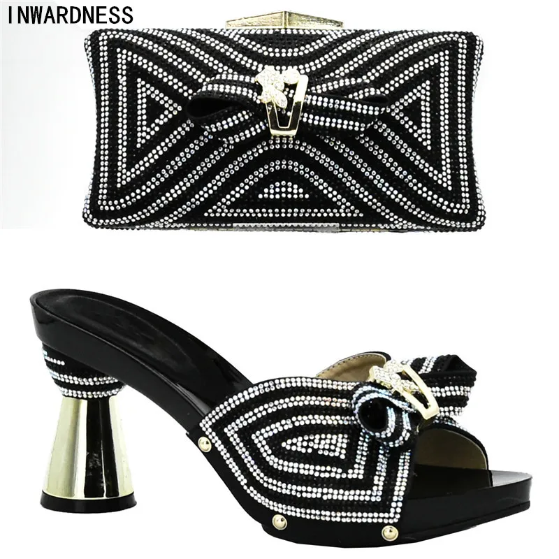 Dans Décoré Les 2018 Nouvelles Partie argent Et Chaussures Sacs À Femmes Pour Italiennes Avec Ensemble Assortis rouge Africain Noir Strass Correspondre or OfCaCwqtx