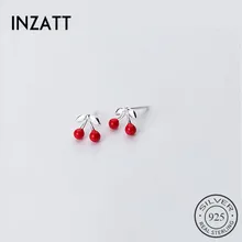 INZATT красные эмалированные серьги-гвоздики в форме вишни стерлингового серебра 925 пробы модные украшения для женщин темперамент элегантные аксессуары CuteGift
