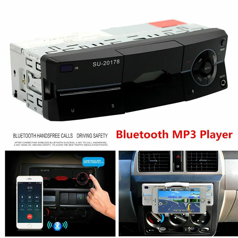 

UK 1Din Car Auto Radio AUX Audio AM/FM SD Bluetooth Stereo MP3 Player Stand / Holder for Moible Phone Head Unit