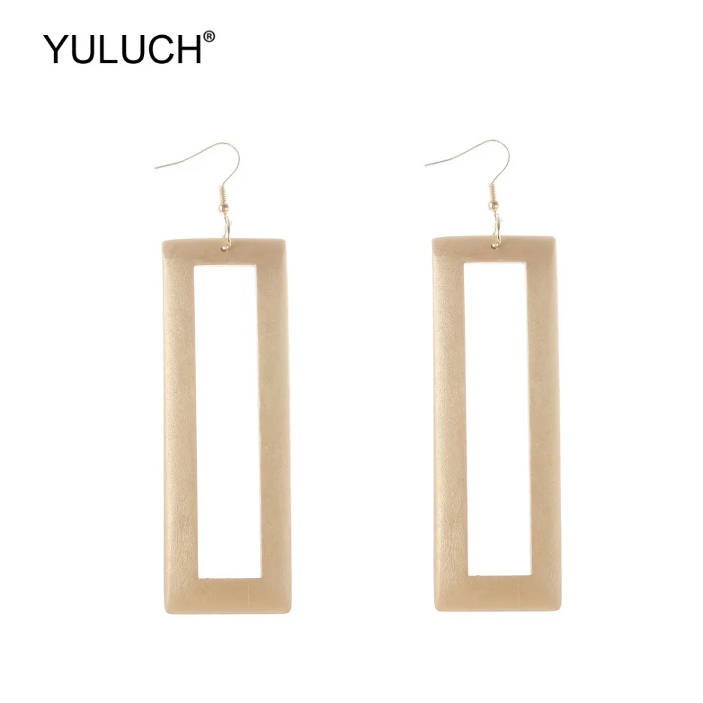 Длинные Модные прямоугольные висячие серьги YULUCH 2019 большие полые деревянные
