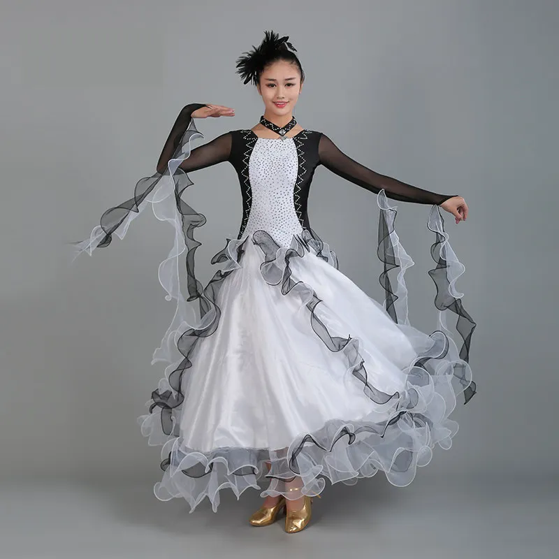 2017 черно белое платье со стразами стандартные танцевальные платья waltz|waltz dress|ballroom