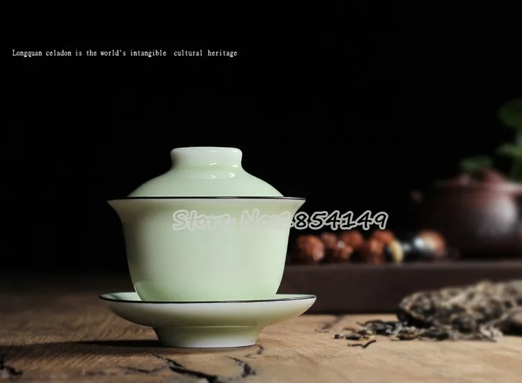 Китайский Longquan Celadon Gaiwan Китай Чай чашки и блюдца Чай ковша 130 мл национальным уровне мастер служить Чай чашки фарфор Чай горшок