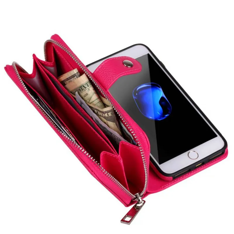 Съемный кожаный чехол-кошелек на молнии для iPhone 11 Pro Max XS MAX XR 6 6S 7 Plus 8X5 5S SE многофункциональный чехол для сумки