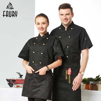 

2019 Chef Uniform Pure Color Short Sleeve Cool Catering Work Clothes Canteen Koks Kleding Coffee Bread Shop Unisex Cook Jacket