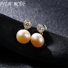 Fyla Mode Brand Single Pearl Stud 9 9 5mm Half Pearl Earrings Silver font b Gold