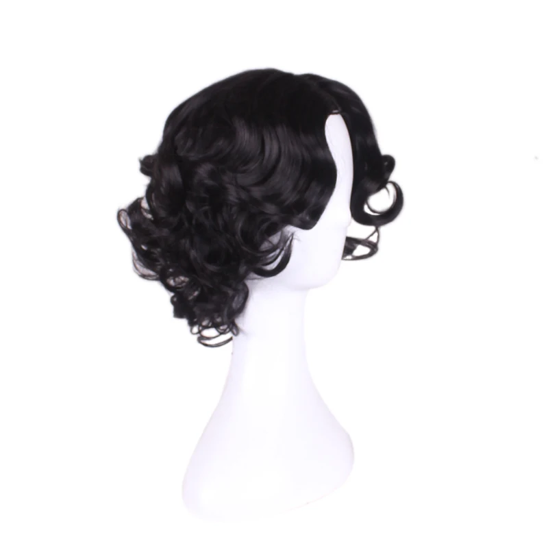 WoodFestival Белоснежка принцесса женский короткий Косплей парик черный кудрявый высокая температура волокно термостойкие синтетические парики