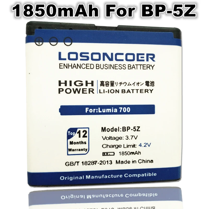 

LOSONCOER 1850mAh BP-5Z Good Quality Battery For Nokia Zeta N700 Lumia 700 Lumia700 Lithium Polymer Battery