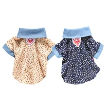 Цветочный летний стиль, рубашка для собак, Одежда для питомцев, блузка, весна-осень, кошка, щенок, желтый, синий, йоркширский Питбуль, средний размер, толстовки с животными