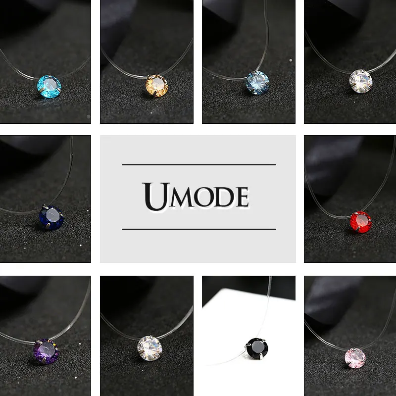 

UMODE Colorful Zircon CZ Necklace Invisible Transparent Fishing Line Simple Pendant Chain Necklace for Women Jewelry UN0362A