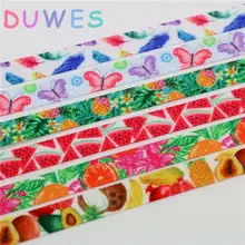 DUWES 3/8 '' перо фруктов бабочка печатная корсажная лента аксессуар hairbow головные уборы для художественного оформления ногтей, ручная работа 9 мм D735