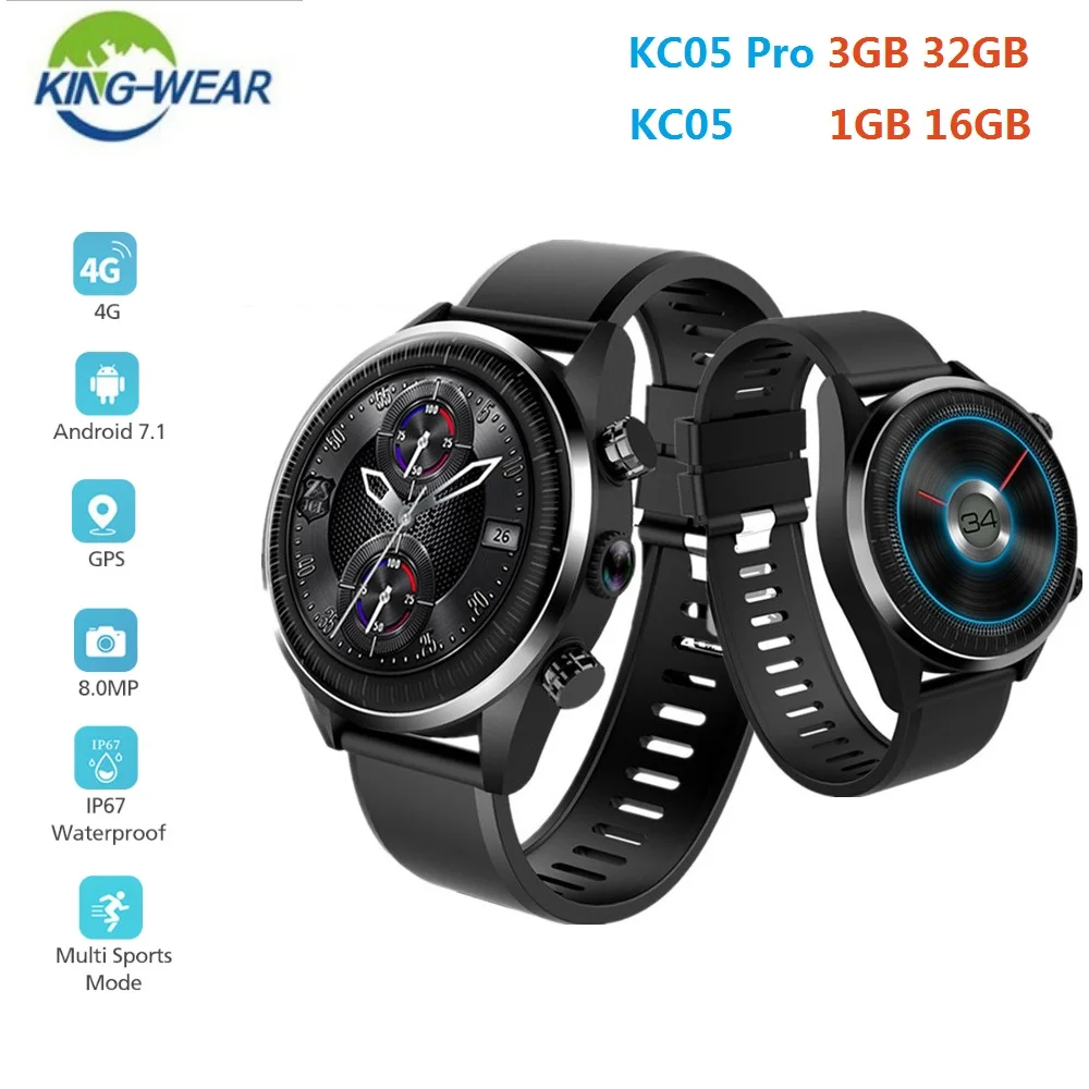 

KingWear KC05 Pro 4G Smart Watch Android 7.1 MTK6739 Quad Core Phone Watch 3GB RAM 32GB ROM GPS 8MP Camera IP67 Sport Smartwatch