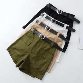 

All-match 4 Solid Color Sashes Casual Women Shorts A-line High Waist Slim Summer Shorts Feminino Chic Ladies Bottom