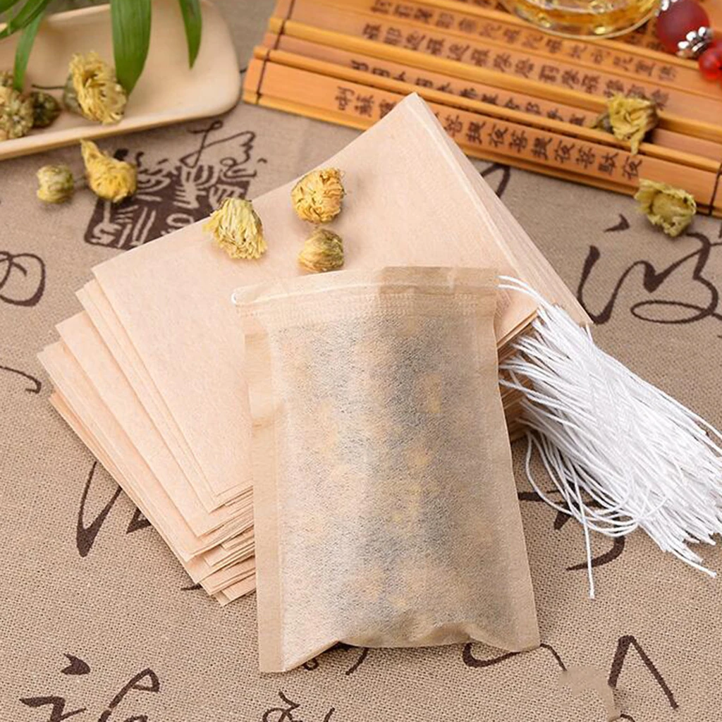4 Set for 400 Pcs Empty Teabags Tea Filter Bags Disposable Tea Infuser Drawstring Loose Leaf Tea 7x5cm