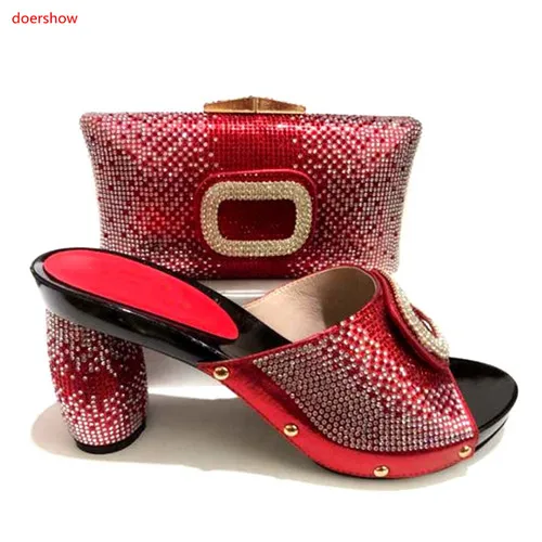 

doershow New Fashion Italian Shoes With Matching Bags African High Heel Women Shoes and Bags Set For Prom Party SA1-2