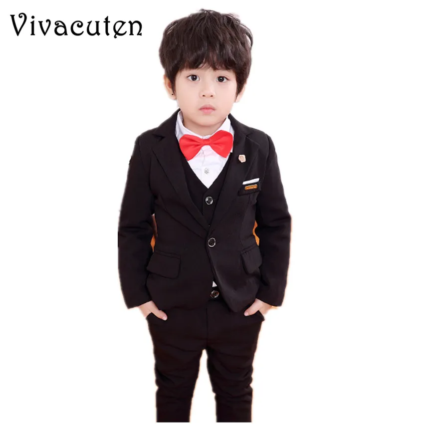 

Boys Suits 4pcs for Weddings Cotton Solid Blazer Vest Pants Shirt Children Formal Suits Kids Wedding Prom Clothing Sets F035