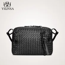 Женская тканая сумка квадратная сумка из овчины маленькая квадратная сумка внутренняя и внешняя Дерма сумка на одно плечо из натуральной кожи