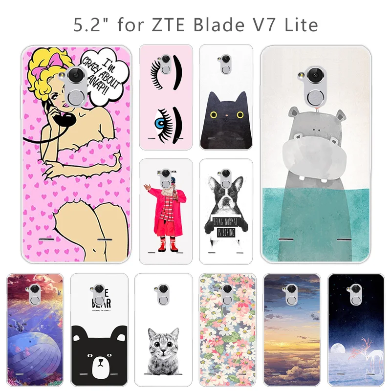 for ZTE Blade V7 Lite Cartoon Phone Case Transparent Soft Silicone Fundas 5.0 inch Back Protective Covers V 7Lite |