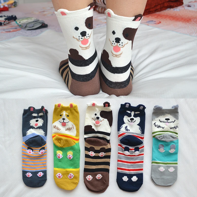 New Lovely Dogs Cotton Short Socks For Girls Women Korean Style Funny printed Tube Socks Cute