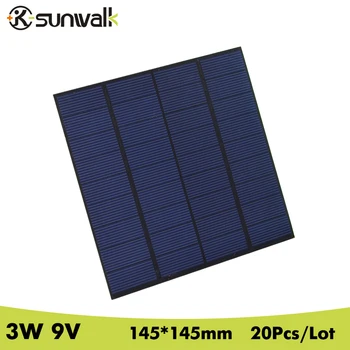 

SUNWALK 20pcs 0.33A 3W Mini Polysilicon Solar Panel Module System 9V Solar Panel Cell Charging for DC Battery DIY 145*145mm