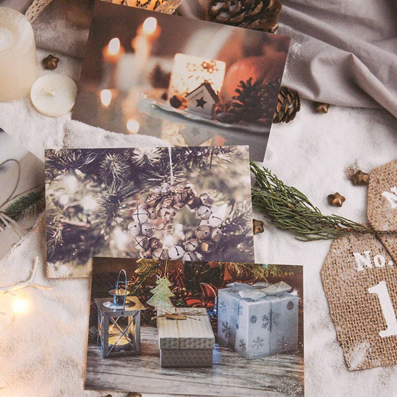 30pcs/box Merry Christmas Eve Series Luminous Paper Greeting Cards PostCard Christmas Night Party I - 32954010189