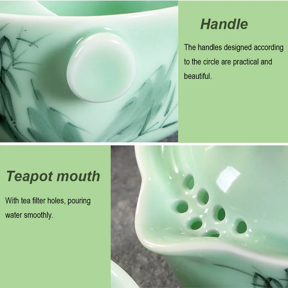 BORREY Celadon Gaiwan дорожный чайный сервиз, китайский фарфоровый чайный горшок, Набор чашек, керамический гайвань, чайный горшок, портативный чайный набор кунг-фу, Чайник Пуэр