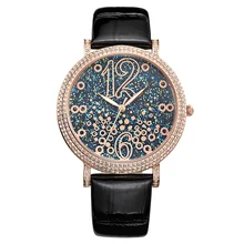 MATISSE Fashion Lady Full Crystal Dial Leather Strap Buiness Quartz Watch Wristwatch – Gold