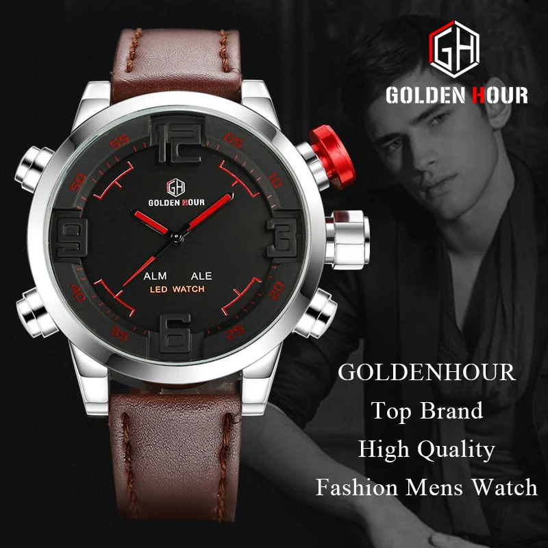 Reloj Hombre GOLDENHOUR стильные мужские часы спортивные из натуральной кожи