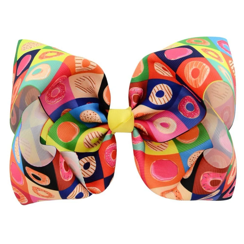 

8" 8" Party Clip Mermaid Scales Rainbow Butterfly Donut Print Bows With Clips For Kids Girl Boutique Hair Accessories