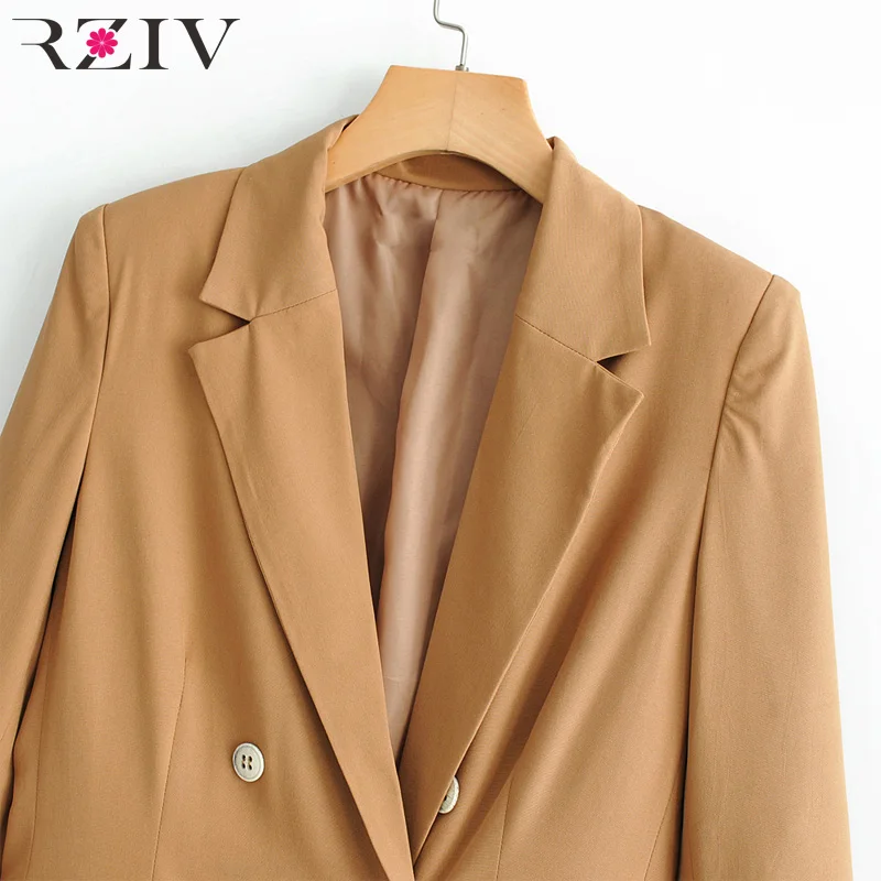 RZIV الربيع المرأة سترة مزدوجة الصدر دعوى بلون عارضة طويلة الأكمام النساء سترة