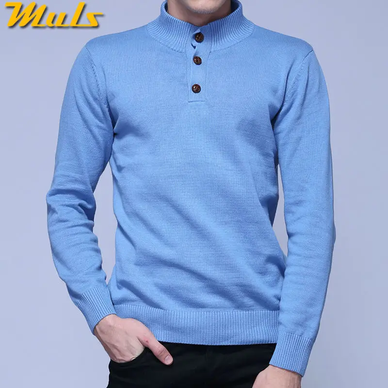 Мужской свитер, пуловеры, бренд MuLS, зимний толстый Хлопковый вязаный свитер на пуговицах, топы, мужской джемпер, осень-весна, размер M-3XL - Цвет: Blue-9512