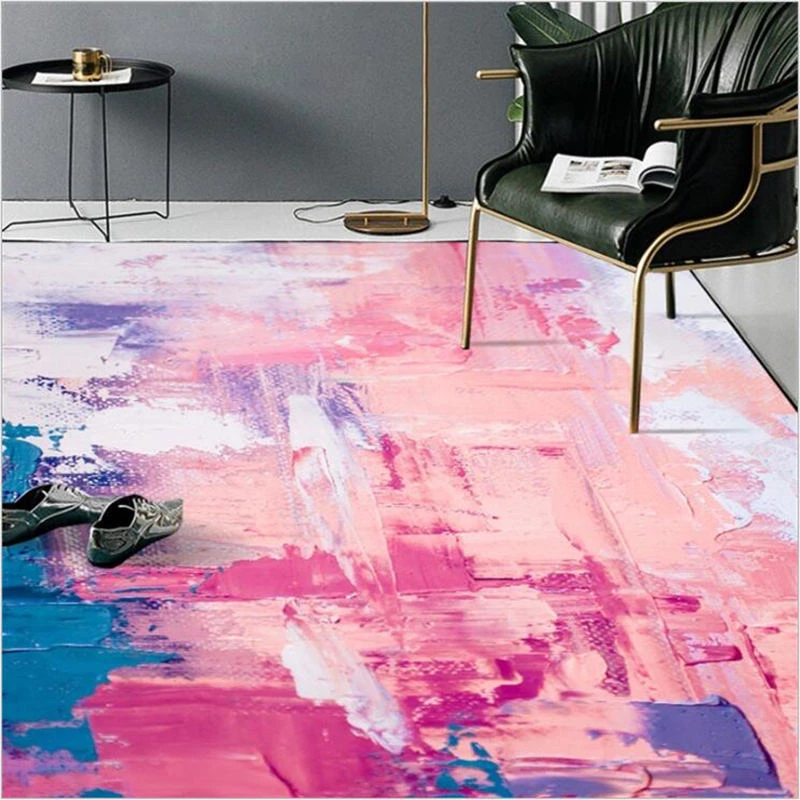 

AOVOLL Modern Colorful Carpet And Rugs For Home Living Room Carpet Bedroom Kitchen Mat For Floor Abstract Art Oil Painting Pink
