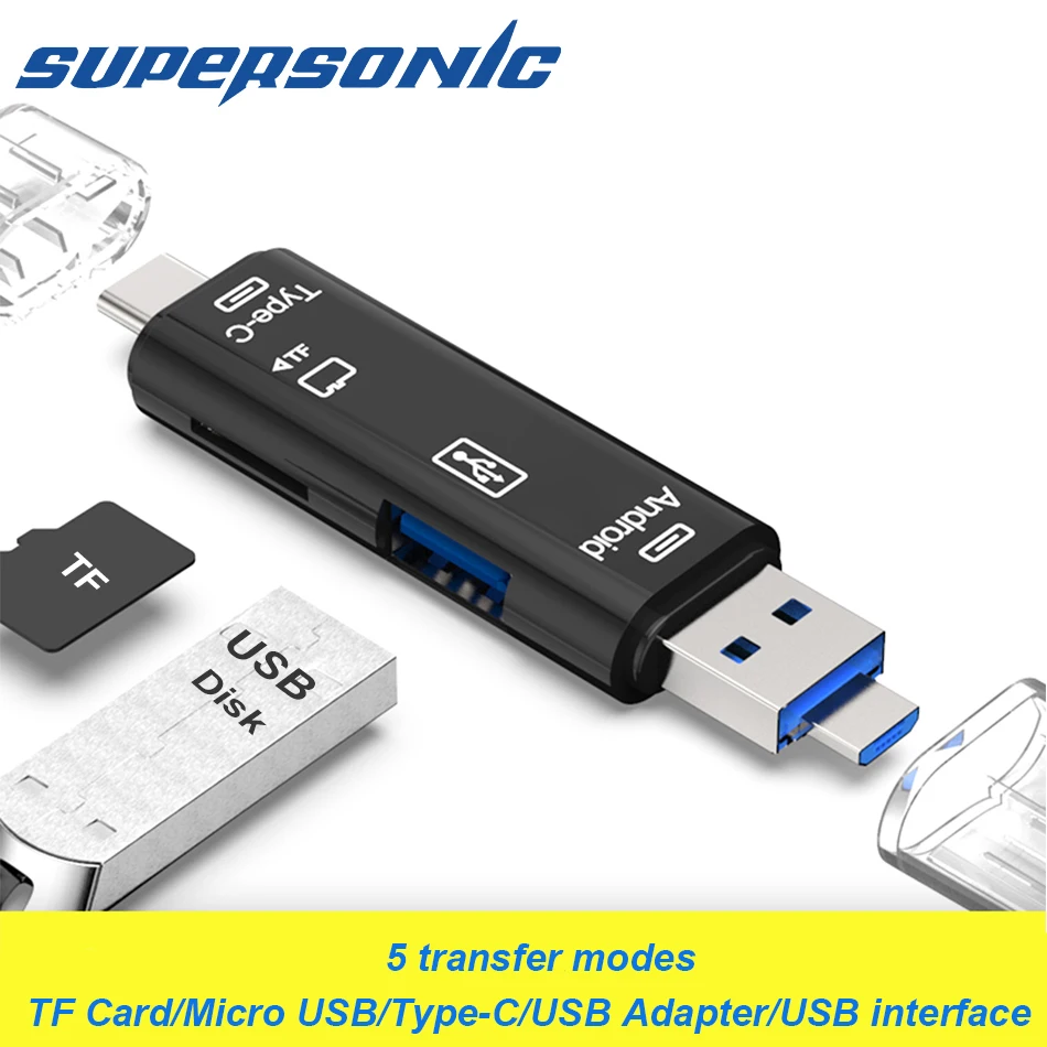 

Supersonic D188 Type-C/micro USB/TF Card/USB adapter/USB Interface 3 in 1 OTG Card Reader USB2.0 for Macbook PC Smartphone