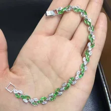 Натуральный цаворит браслет с драгоценными камнями из натурального зеленого граната браслет 925 Серебряный браслет женский персональный пшеничный канат крученые украшения