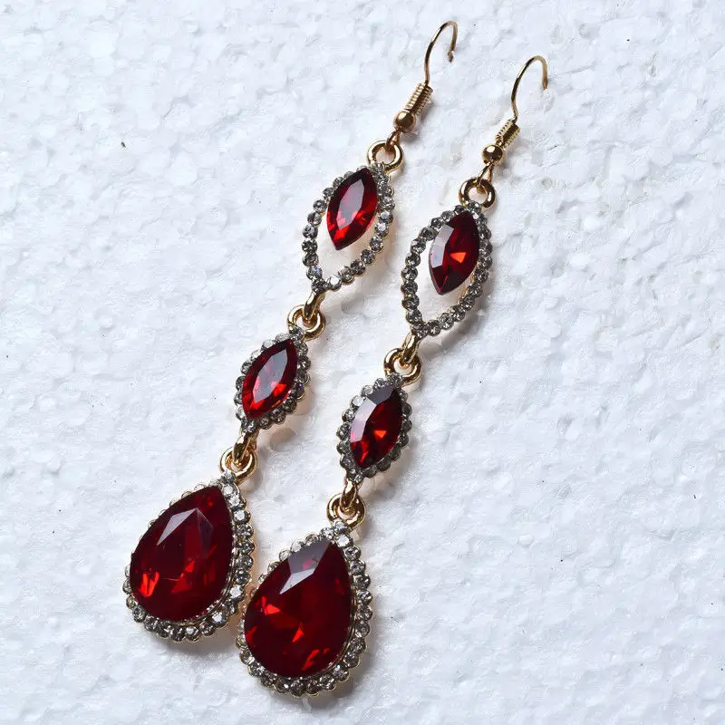 

RAVISHING!0.67X0.47''Natural Red &CZ Golden drop Earrings ED309