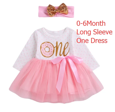 Праздничное платье-пачка принцессы из тюля в горошек с пончиком для маленьких девочек на 1-й/2-й/3-й день рождения, 2 шт - Цвет: B1 One Longsleeve