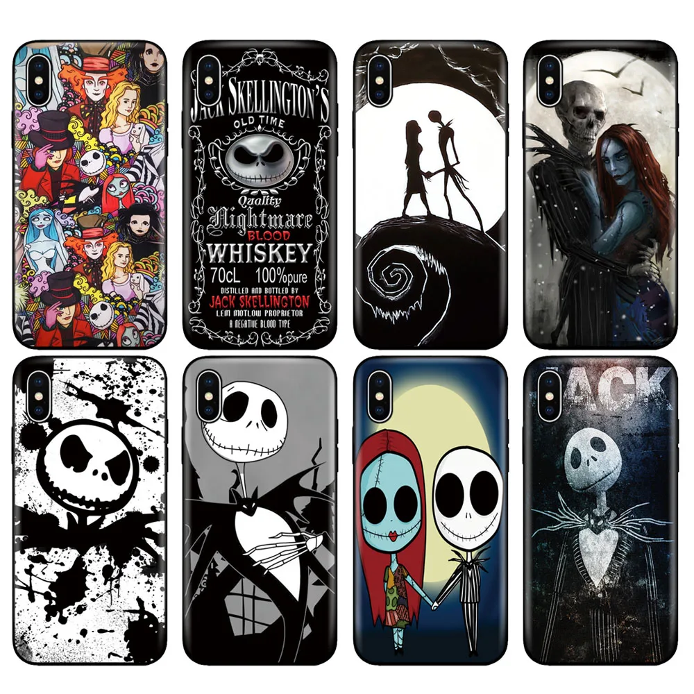 

Black tpu case for iphone 5 5s se 6 6s 7 8 plus x 10 XR XS MAX silicon case Jack And Sally Nightmare Before Christmas