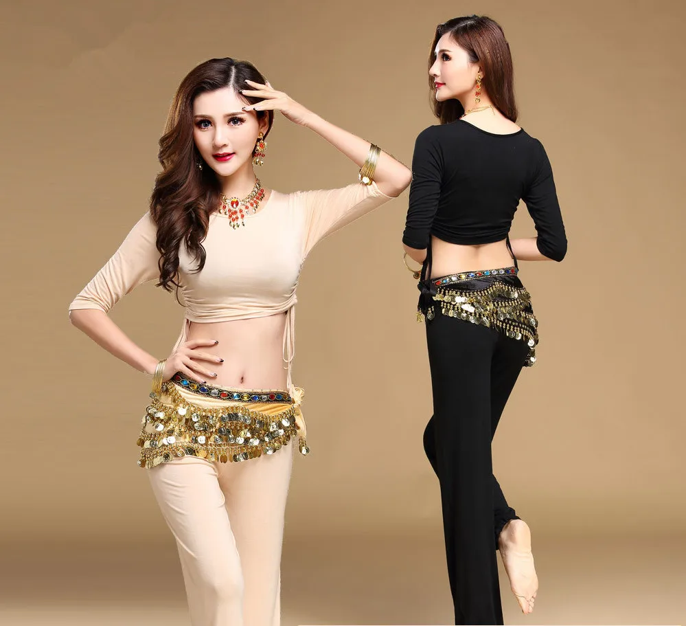 

2018 Quality belly dance costume set bellydance clothing indian set gauze set pants color block set Top&Pants&Belt