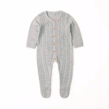 

Newborn Baby Boy Girl Romper Knitted Long Sleeve Infant Jumpsuits Spring Toddler Coverall Button Up Overalls 0-24M