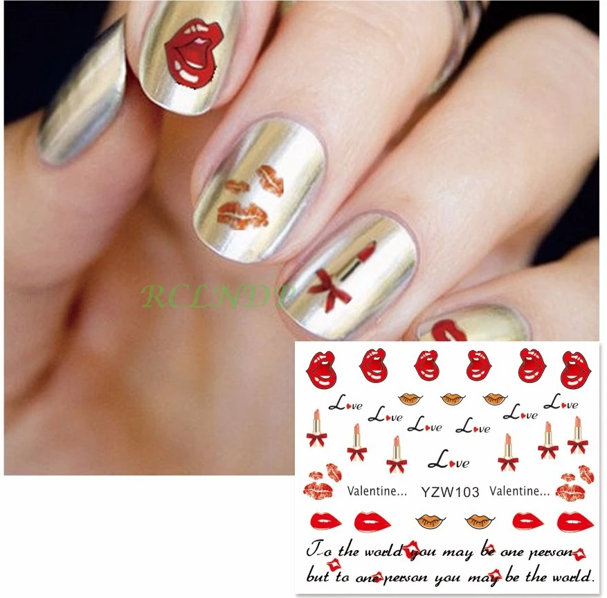

Water sticker for nails art all decorations sliders kiss red lips adhesive nail design decals manicure lacquer foil accessoires