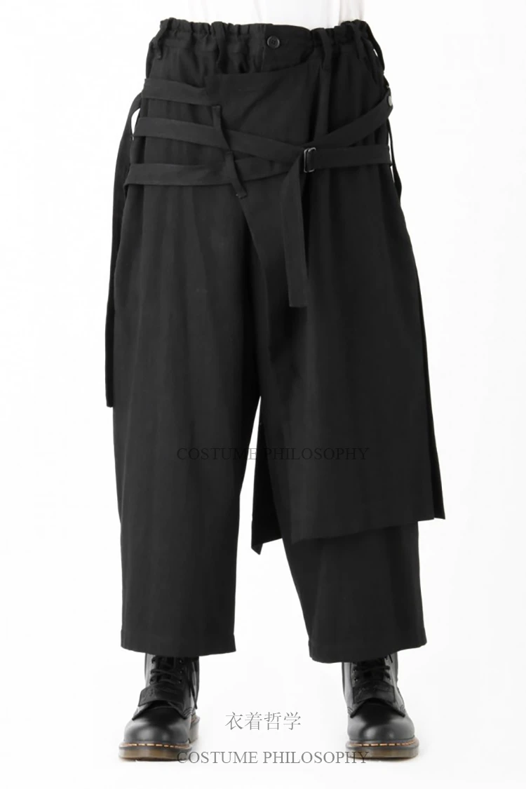 27-44 новая мужская одежда GD Hair Stylist модные Подиумные брюки самурая повседневные широкие брюки размера плюс костюмы - Цвет: Черный