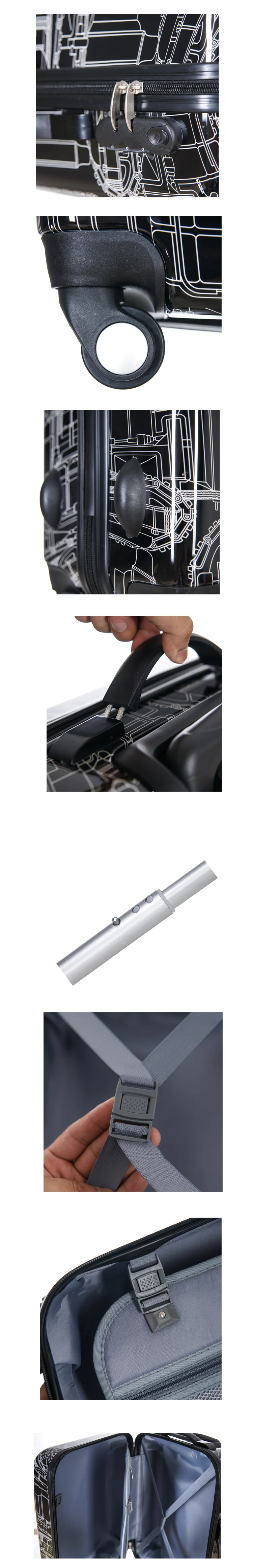 Новый Для мужчин и женский, черный механических линий дорожного чемодана Универсальный Колеса Чемодан с выдвижной ручкой сумки Роллинг