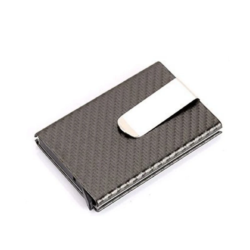 Горячая бизнес Алюминиевый RFID кошелек автоматический скользящий Чехол для карт из углеродного волокна из искусственной кожи металлический ID кредитный держатель для карт зажим