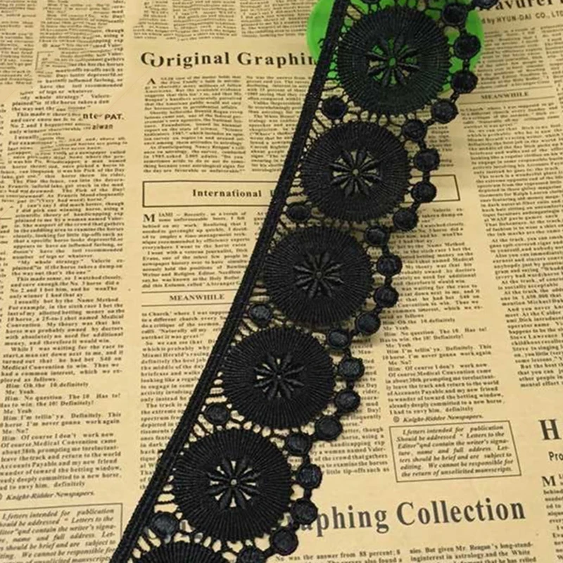 

Polyester Lace Trim Black Round Flower Applique Headband Craft Sewing Knitting DIY Handmade Patchwork Ribbon Sewing 0.9M 1piece