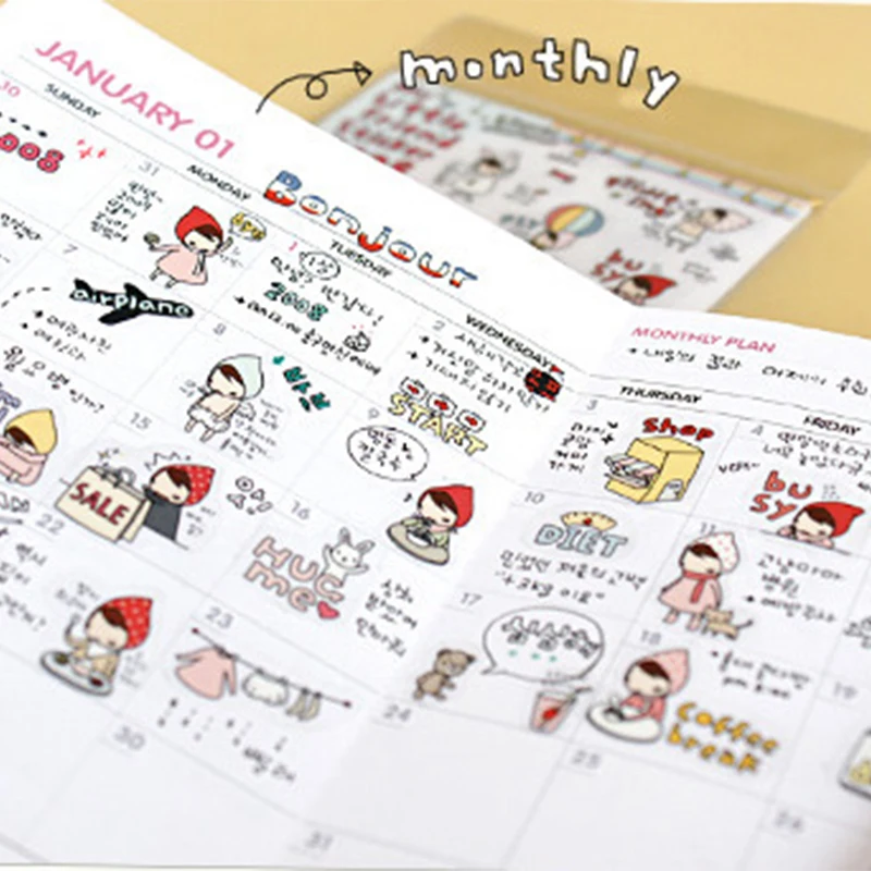 

LUDEOU Stationery Sticker Cartoon Sticker Stickers Scrapbooking Little Red Riding Hood Kawai Waterproof 6 Sheet/Lot Stickers
